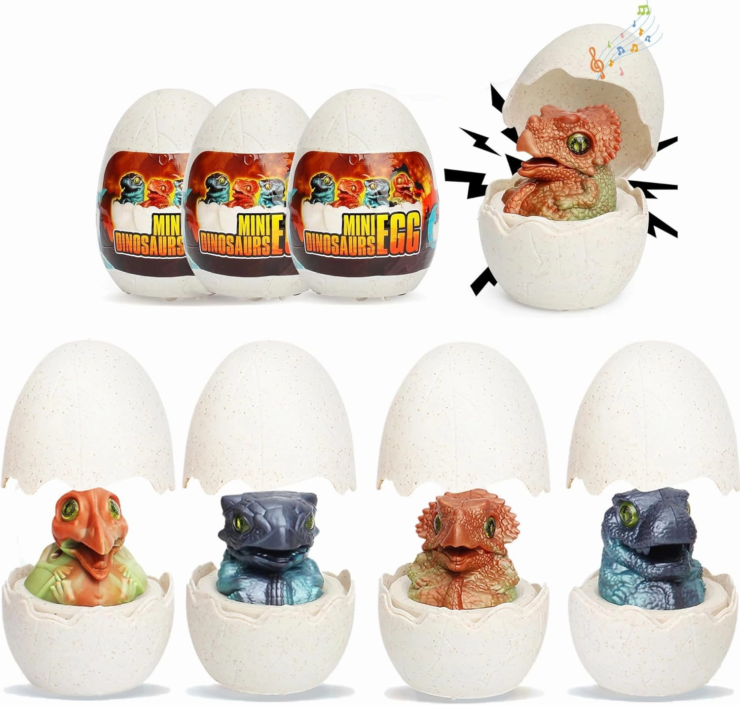 Easter Dinosaur Egg Toys Gifts for Toddlers Kids 3 4 5 6 7 Year Old, 4-Pack Press-and-Go Dino Cars with Sounds & Lights, Perfect for Easter Basket Stuffers, Egg Hunts, and Birthday Party Favors