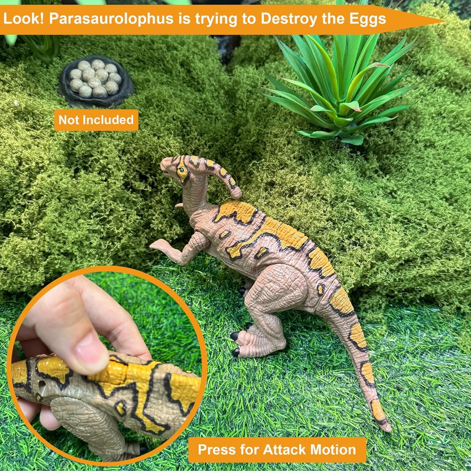 EKU Dinosaur Toys Chomp Action Mosasaurus Spinosaurus Toy, Movable Head Attack Motion Parasaurolophus Realistic Dino Action Figures for Kids Jurassic World Toys Ages 3-12 Boys Girls