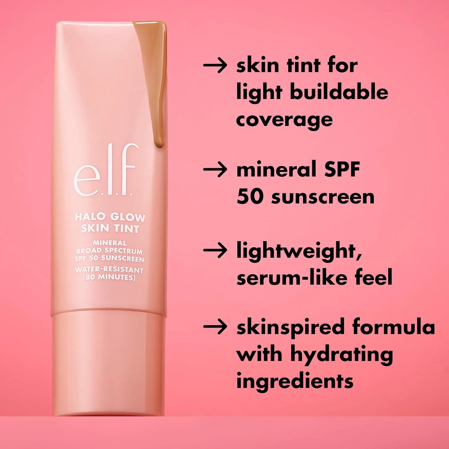 e.l.f. Halo Glow Skin Tint SPF 50, Tinted Moisturizer For Light, Buildable Coverage, Creates A Natural Glow, Vegan & Cruelty-Free, 11 Tan Warm