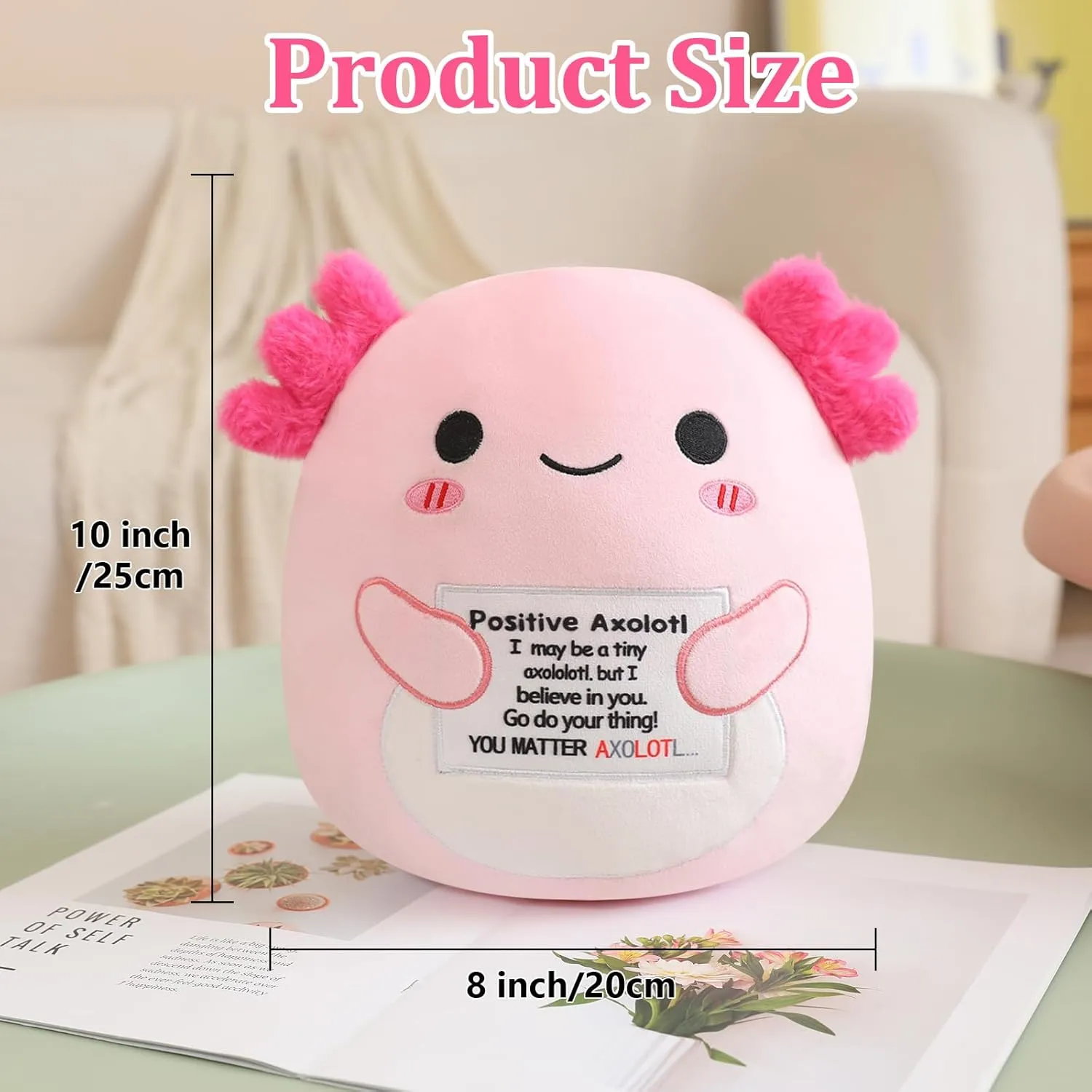 Emotional Support Axolotl, Cute Axolotl Stuffed Animal, Plush Doll Funny Reduce Pressure Toy Cheer Up Gifts for Girls Boys Party Decor 10"