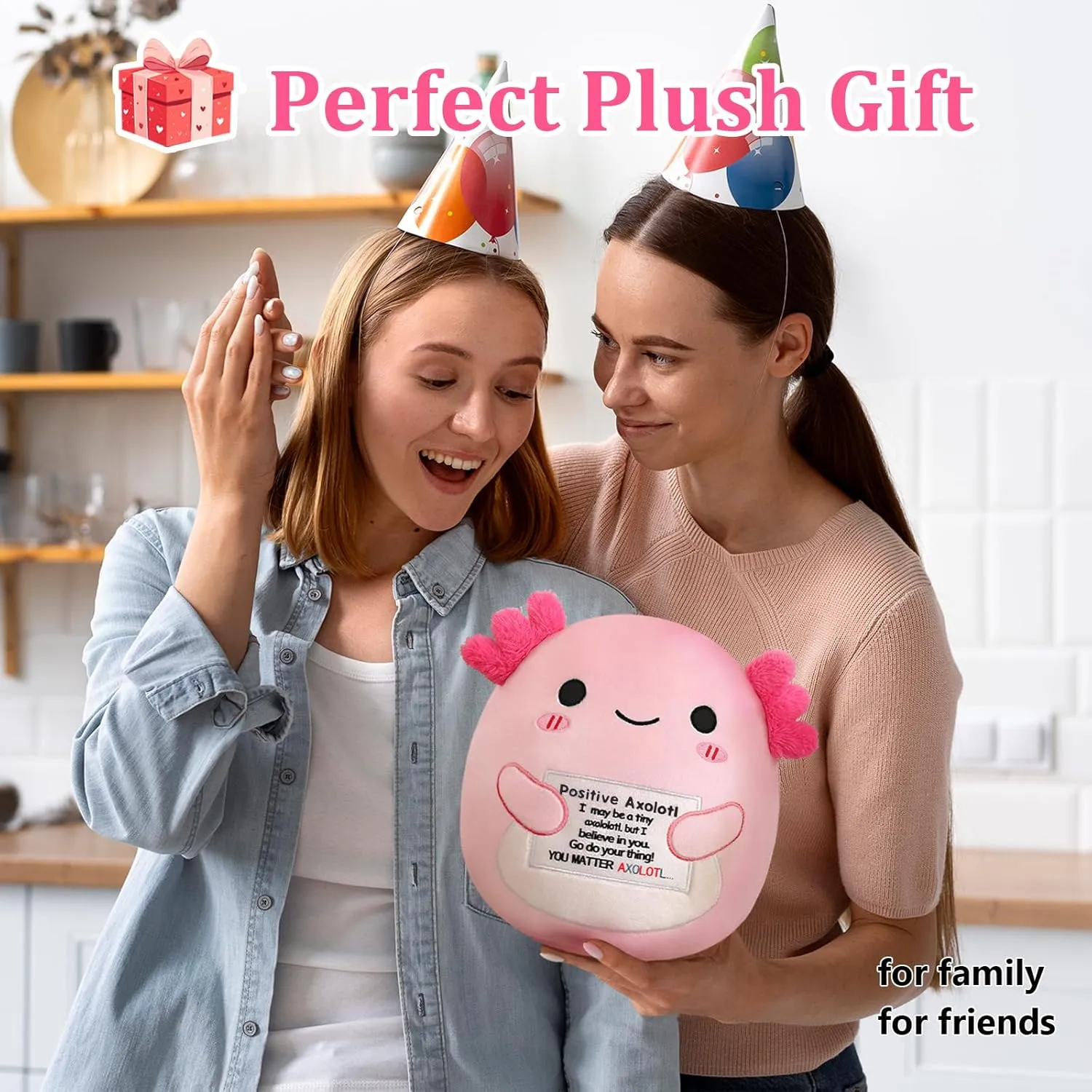 Emotional Support Axolotl, Cute Axolotl Stuffed Animal, Plush Doll Funny Reduce Pressure Toy Cheer Up Gifts for Girls Boys Party Decor 10"