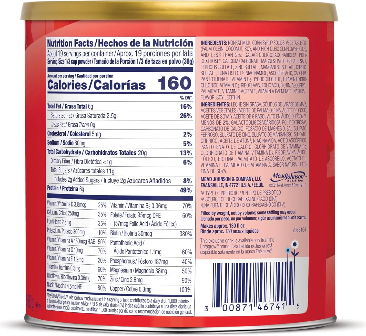 Enfagrow PREMIUM Toddler Nutritional Drink, Made with Real Milk, Brain-Building Omega-3 DHA, Nutrients and Prebiotics for Growth & Immune Support, Non-GMO, Toddler Milk Powder, 24 Oz Can