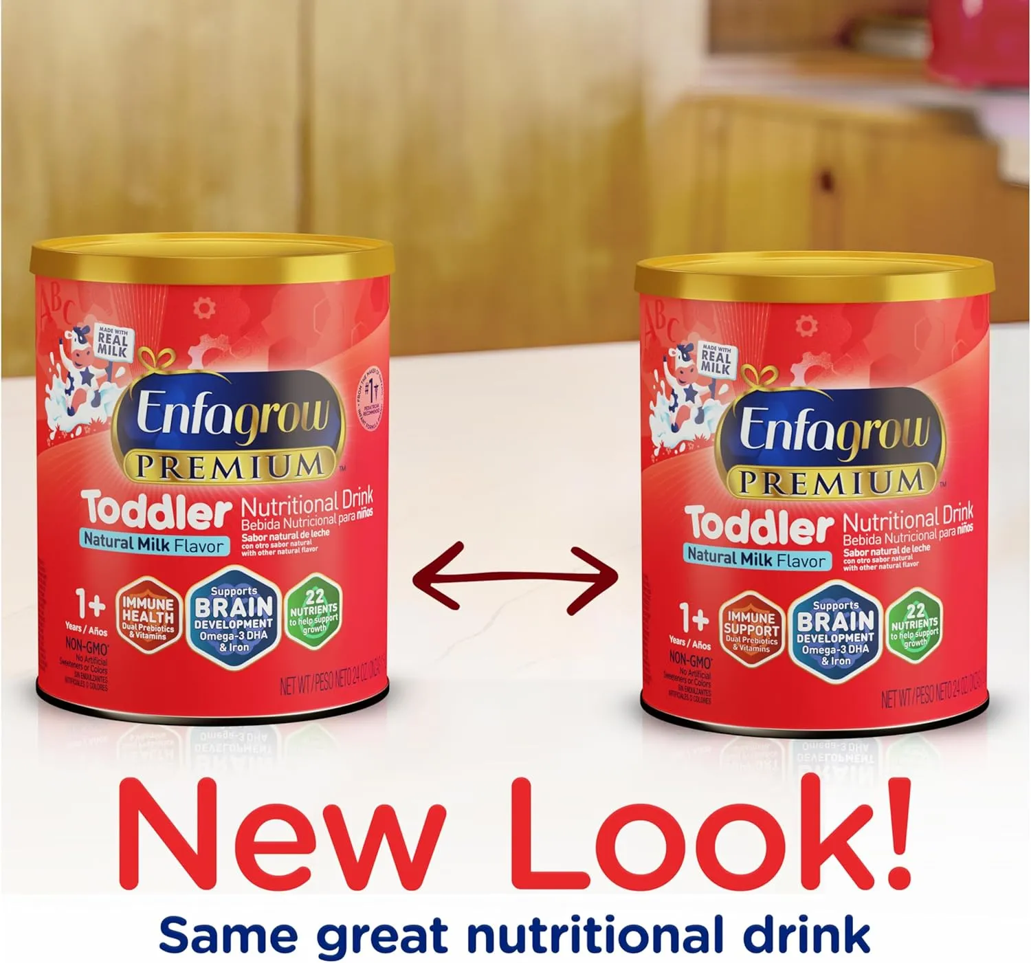 Enfagrow PREMIUM Toddler Nutritional Drink, Made with Real Milk, Brain-Building Omega-3 DHA, Nutrients and Prebiotics for Growth & Immune Support, Non-GMO, Toddler Milk Powder, 24 Oz Can