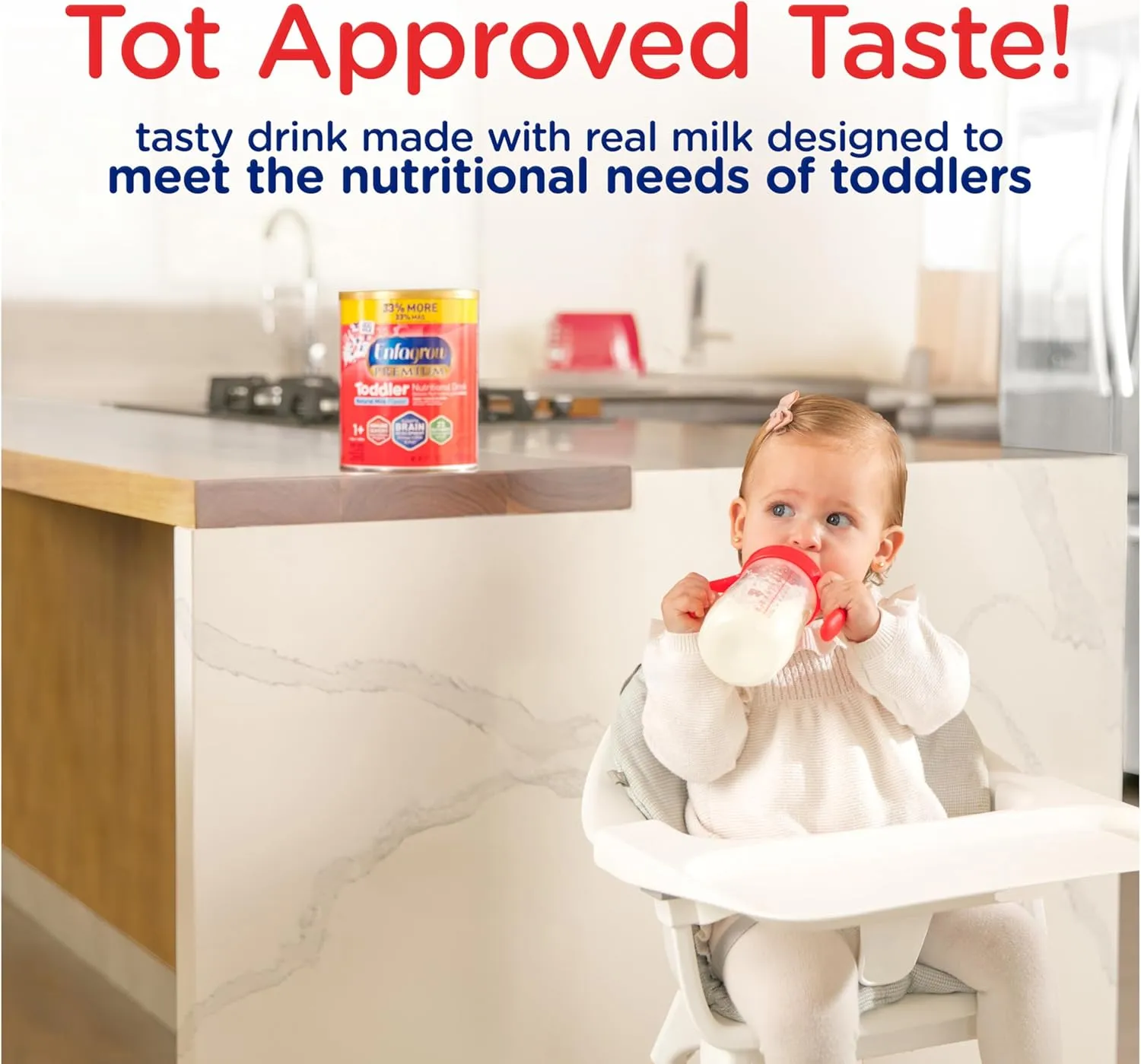 Enfagrow PREMIUM Toddler Nutritional Drink, Made with Real Milk, Brain-Building Omega-3 DHA, Nutrients and Prebiotics for Growth & Immune Support, Non-GMO, Toddler Milk Powder, 24 Oz Can