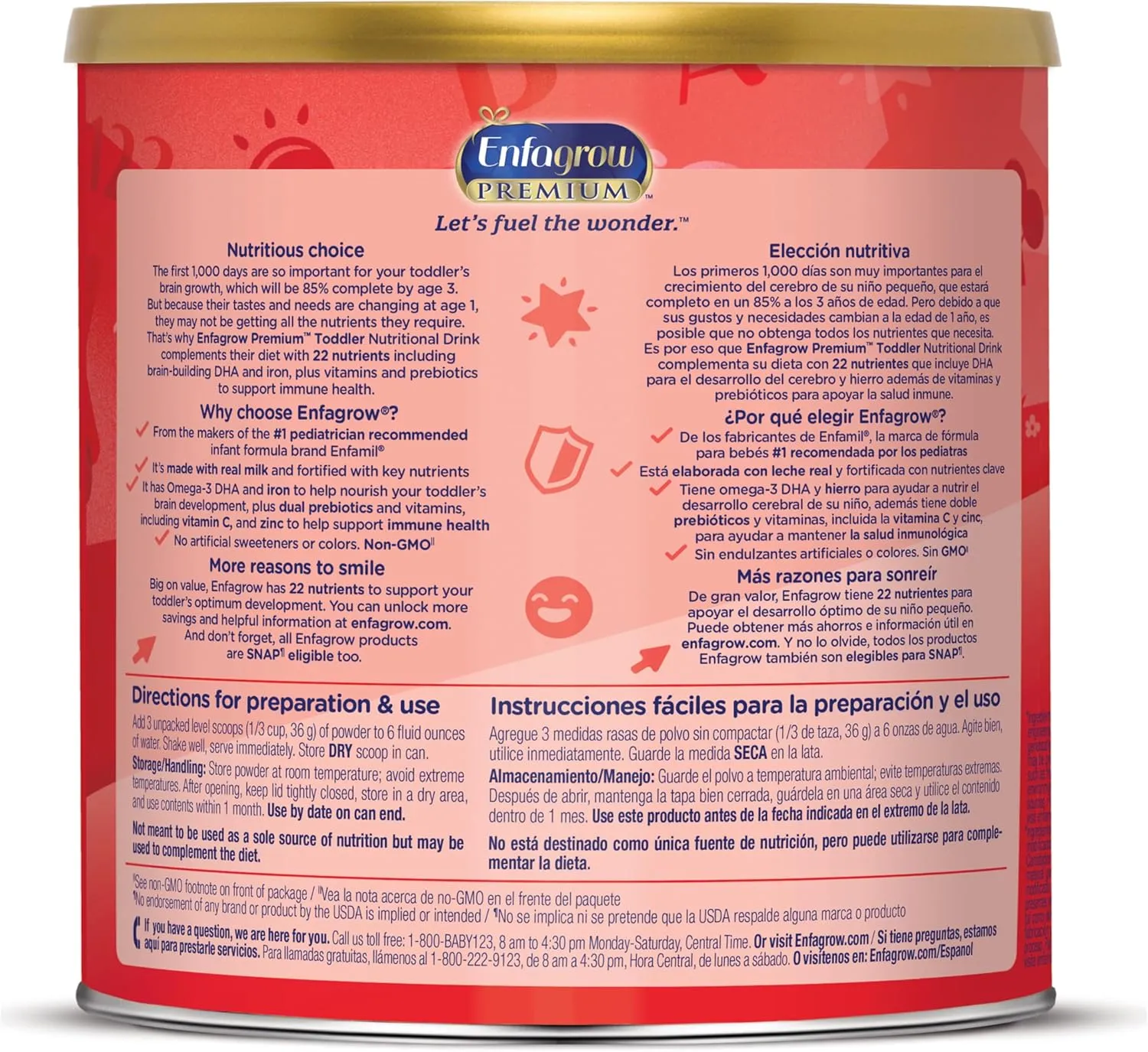 Enfagrow PREMIUM Toddler Nutritional Drink, Made with Real Milk, Brain-Building Omega-3 DHA, Nutrients and Prebiotics for Growth & Immune Support, Non-GMO, Toddler Milk Powder, 24 Oz Can