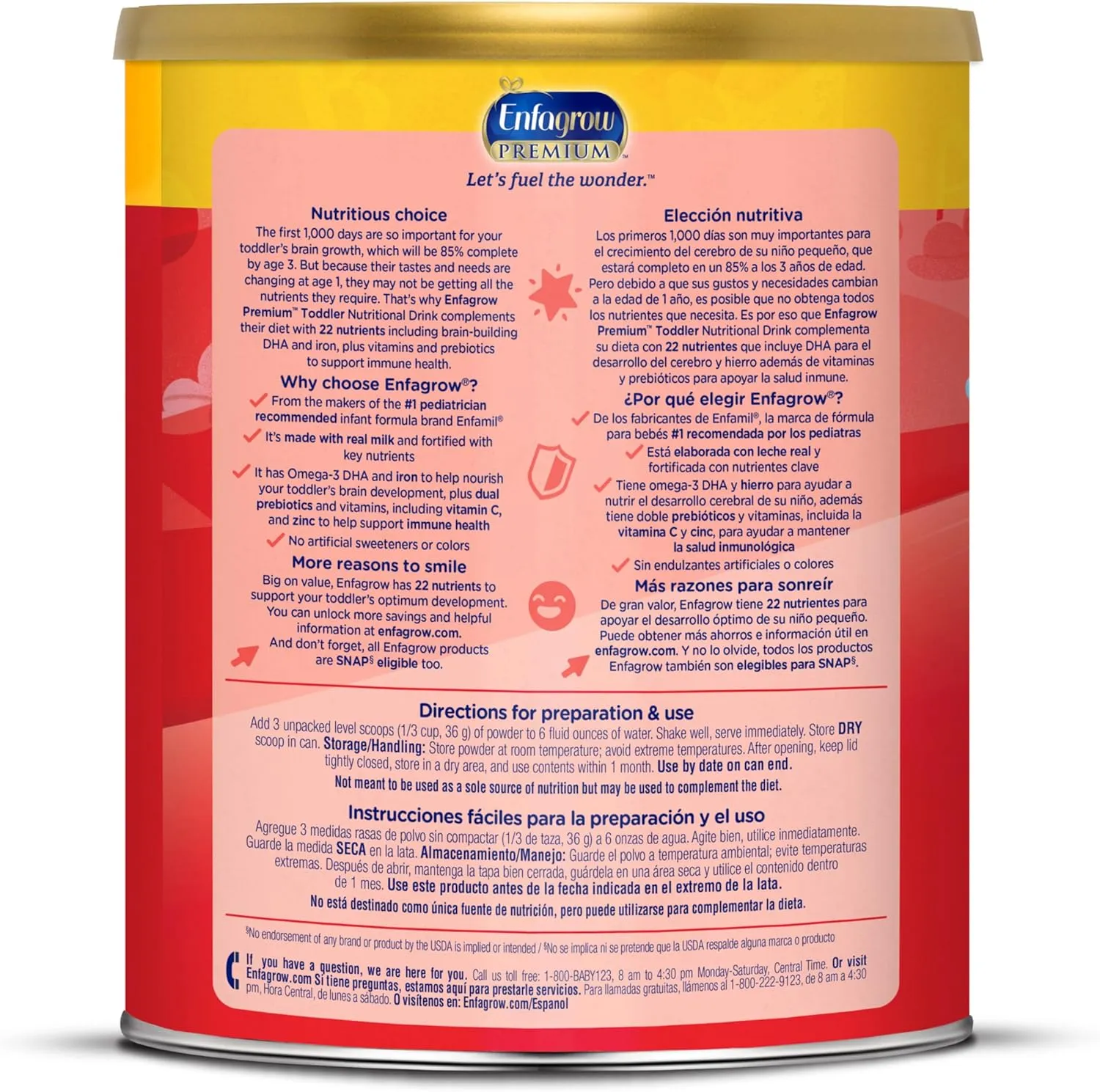 Enfagrow PREMIUM Toddler Nutritional Drink, Natural Milk Flavor, Omega-3 DHA for Brain Support, Prebiotics & Vitamins for Immune Health, Non-GMO, Powder Can, 24 Oz, Pack of 4