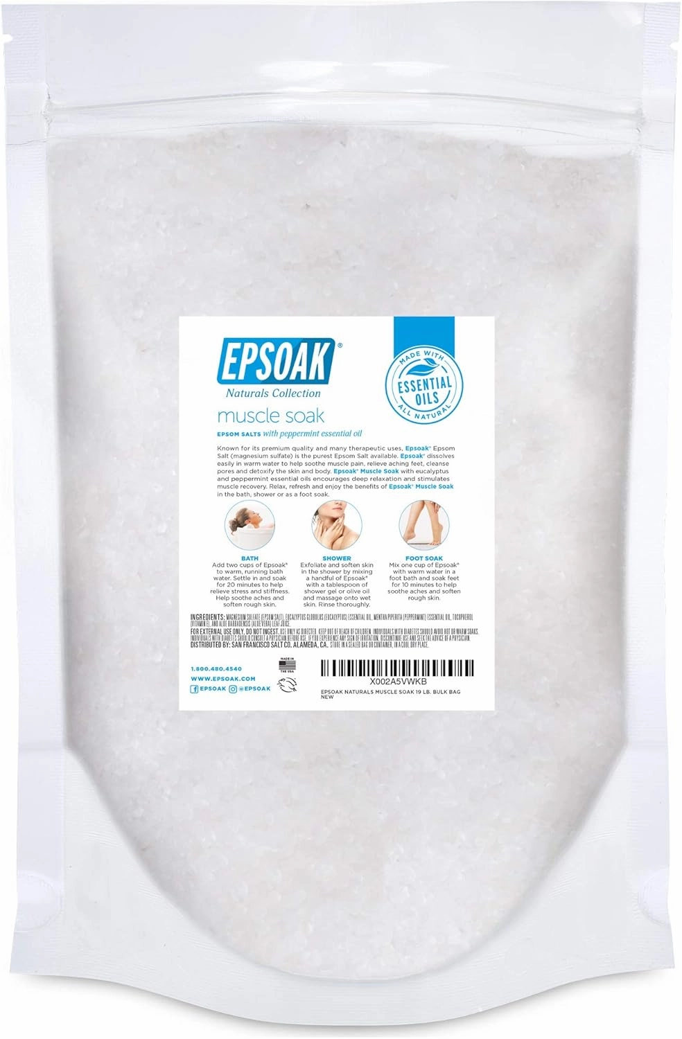 Epsoak Epsom Salt Muscle Soak 19 lbs. Bulk Bag