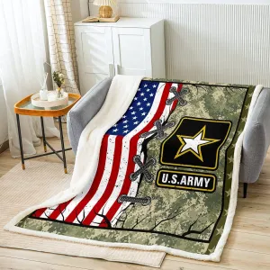 Erosebridal American Flag Blanket for Adult Boys Army Green Camo Bed Plush Blanket Kids Men Vintage USA Flag Throw Blanket Youth Girls Retro Military Camouflage Grunge Stripes Fuzzy Blanket, 60"x80"