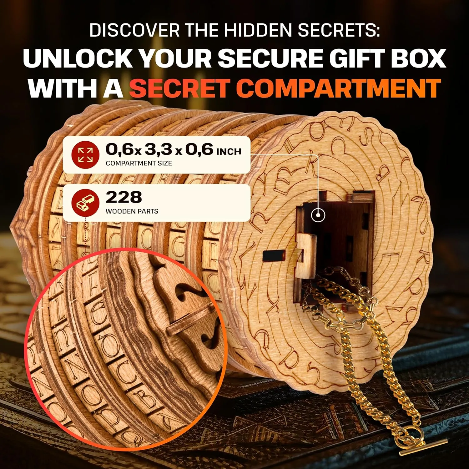 ESC WELT Cryptex - Unique Birch Wood Secret Gift Wrapper - Eco-Friendly 3D Puzzle - Interactive Brainteaser - Money Gift Box with Hidden Compartment