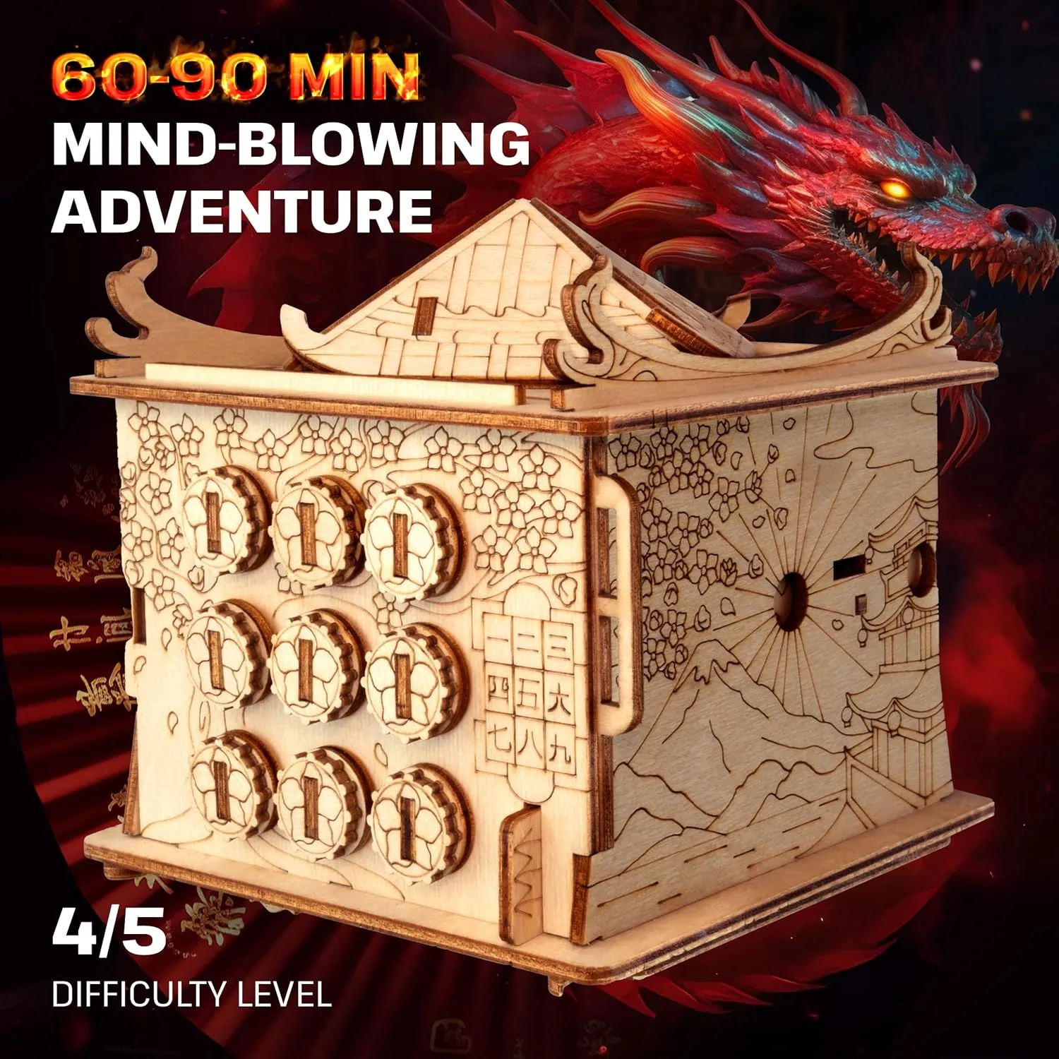 ESC WELT House of Dragon 3D Escape Puzzle Box - Brain Teaser for Adults & Teens - Wooden Escape Room Game with Hidden Compartment