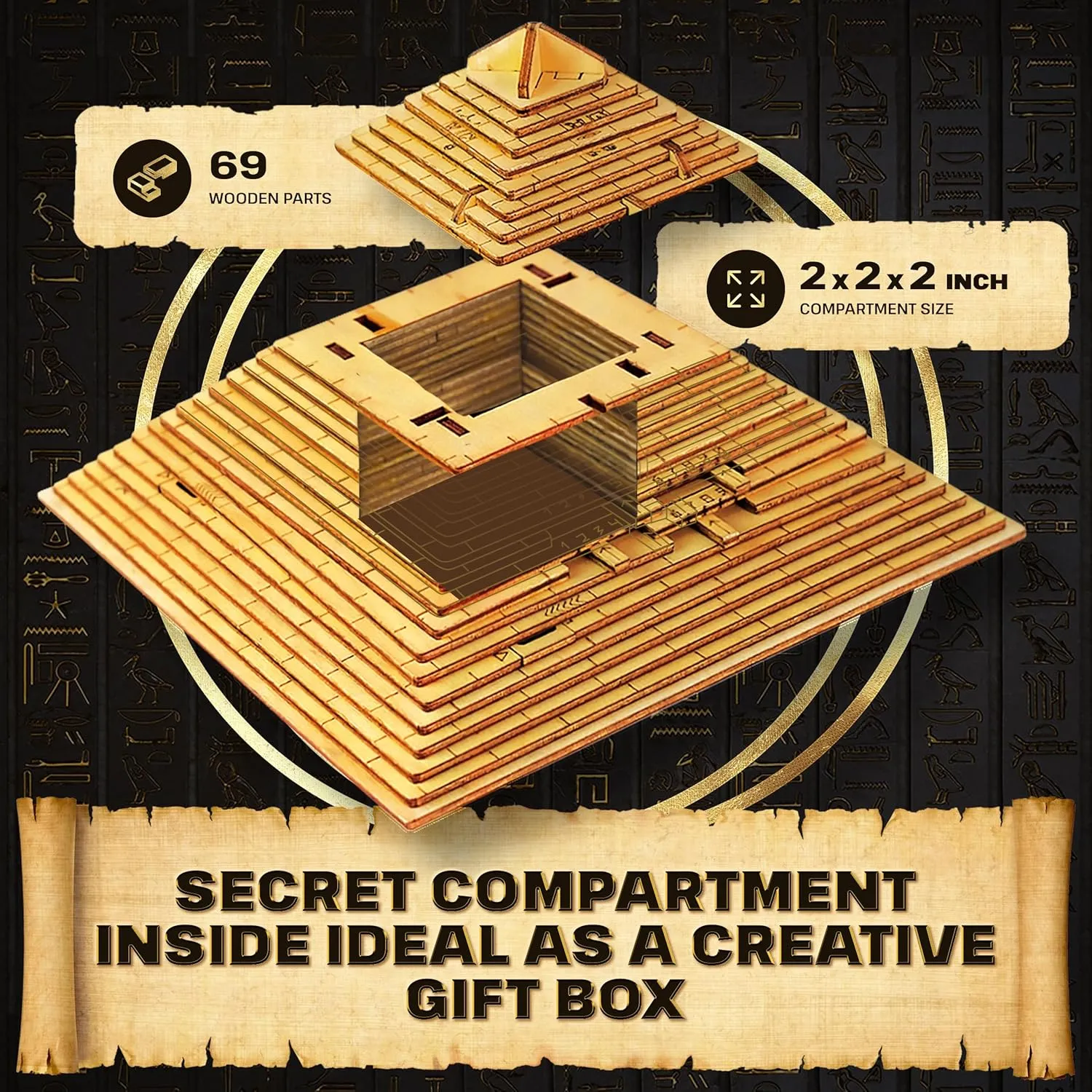 ESC WELT Quest Pyramid Puzzle Box - Escape Room in a Box - Brain Teaser Puzzle for Adults & Teenagers - Puzzle Box with Hidden Compartment - 3D Puzzle for Adults - Wooden Puzzle for Family Games