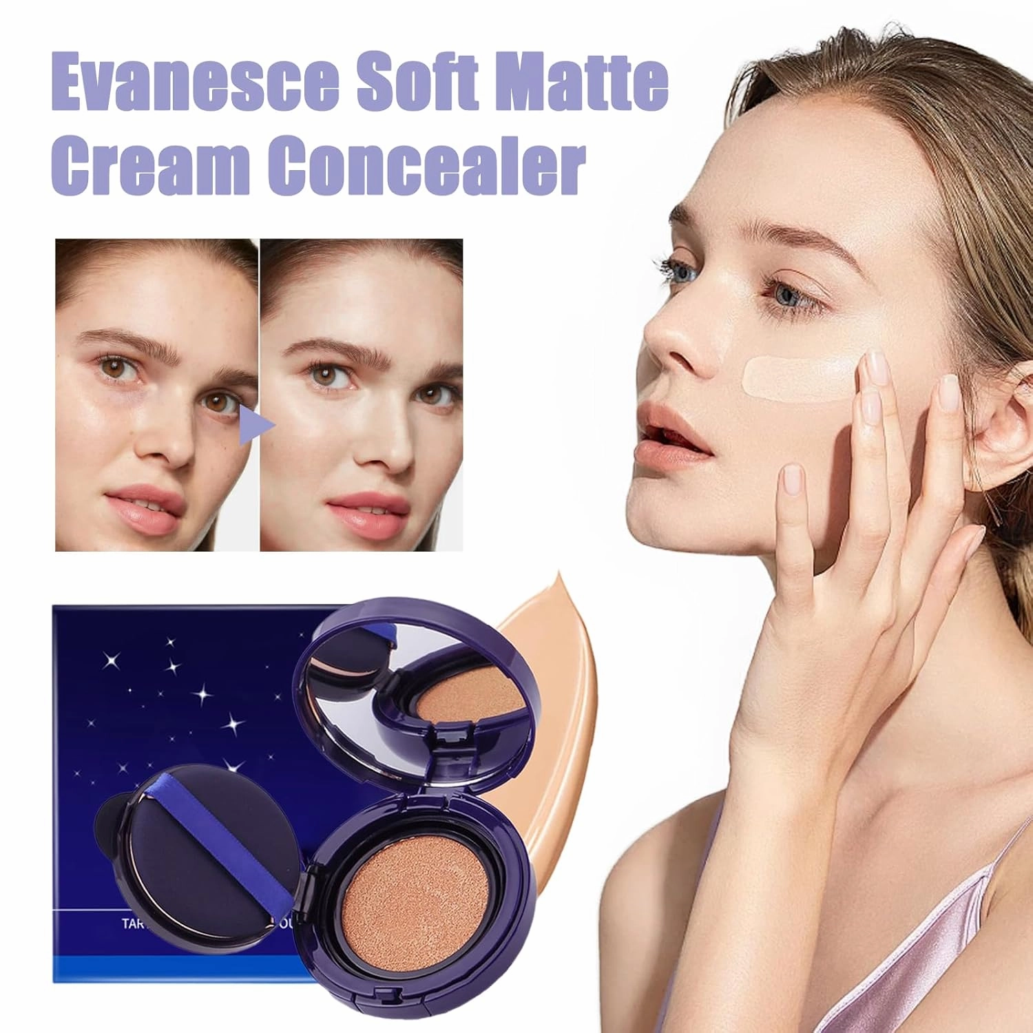 Evanesce Soft Matte Cream Concealer - Full Coverage, Evanesce Concealer, Evanesce Soft Matte Cream Foundation, Long-Lasting Hydration with a Lightweight Texture Suitable (1 pcs Natural color)