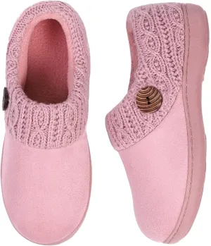EverFoams Women's Microsuede Slippers Warm Comfy Memory Foam Indoor House Shoes with Knit Collar