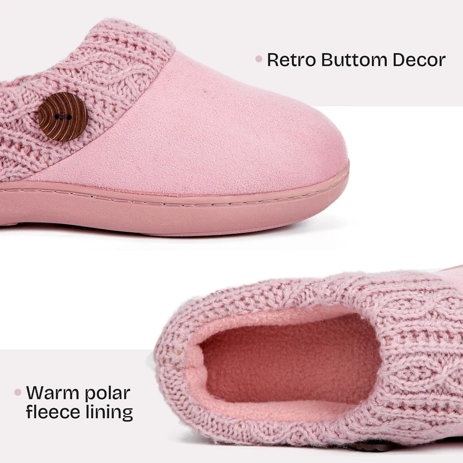 EverFoams Women's Microsuede Slippers Warm Comfy Memory Foam Indoor House Shoes with Knit Collar