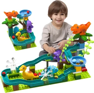 Exclusive Dinosaur Marble Run Compatible Building Blocks with Pendulum Hammer Track Race, Building Brick Maze Ball Game, STEM Educational Learning Toy Super Gift for Boys Girls Ages 4-8