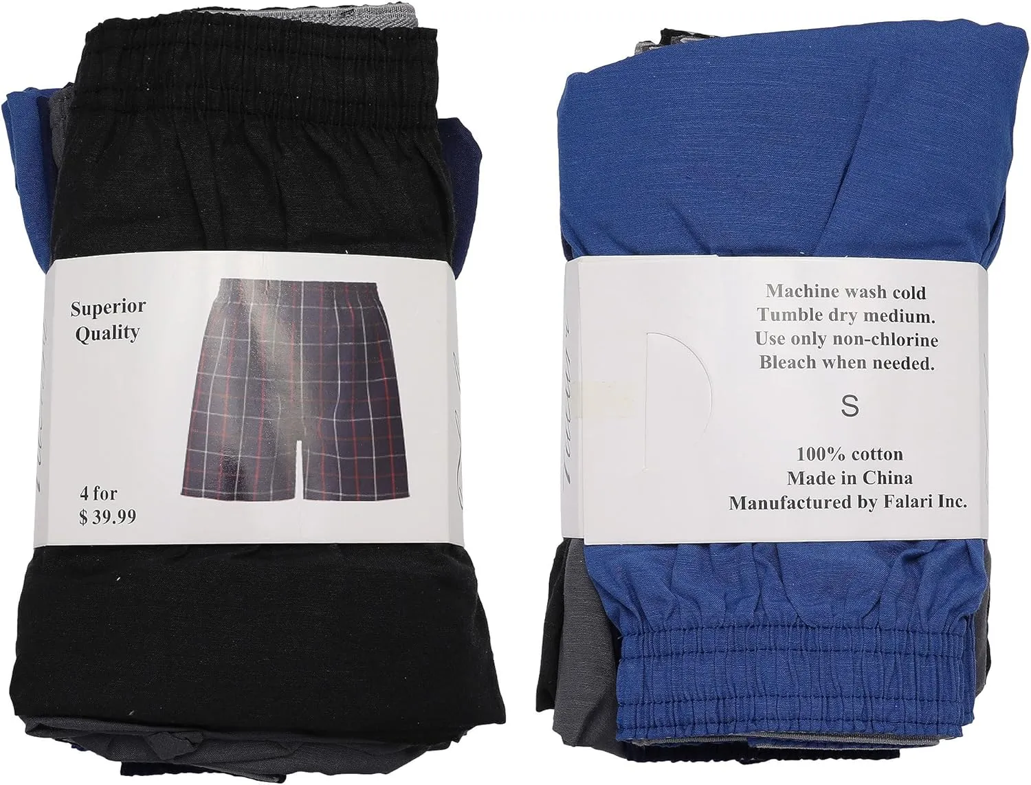 Falari 4-Pack Men's Boxer Underwear 100% Cotton Premium Quality