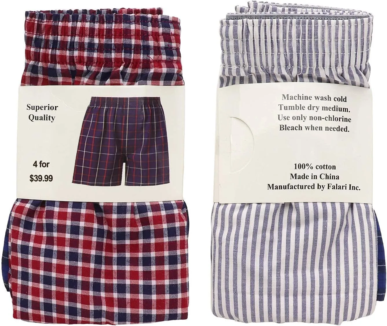 Falari 4-Pack Men's Boxer Underwear 100% Cotton Premium Quality