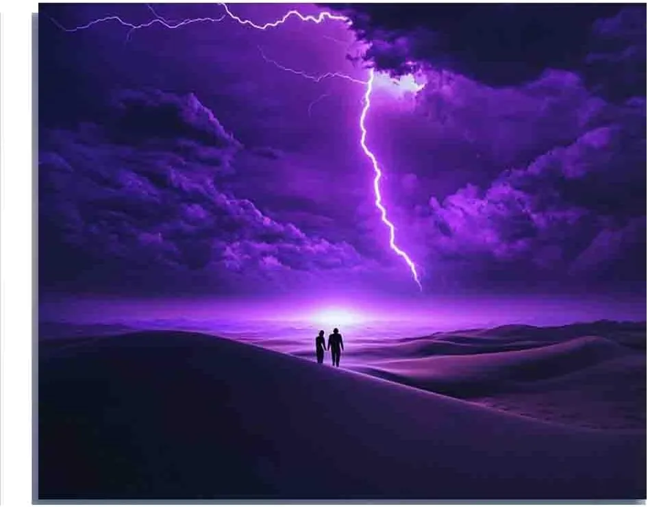 Family Fun 500 Pieces Puzzle A Purple Lightning Flashes Across The Desert and Decoration at Sunset Interesting Parent-Childs Family Entertainment Leisure Fun Interactive Wooden