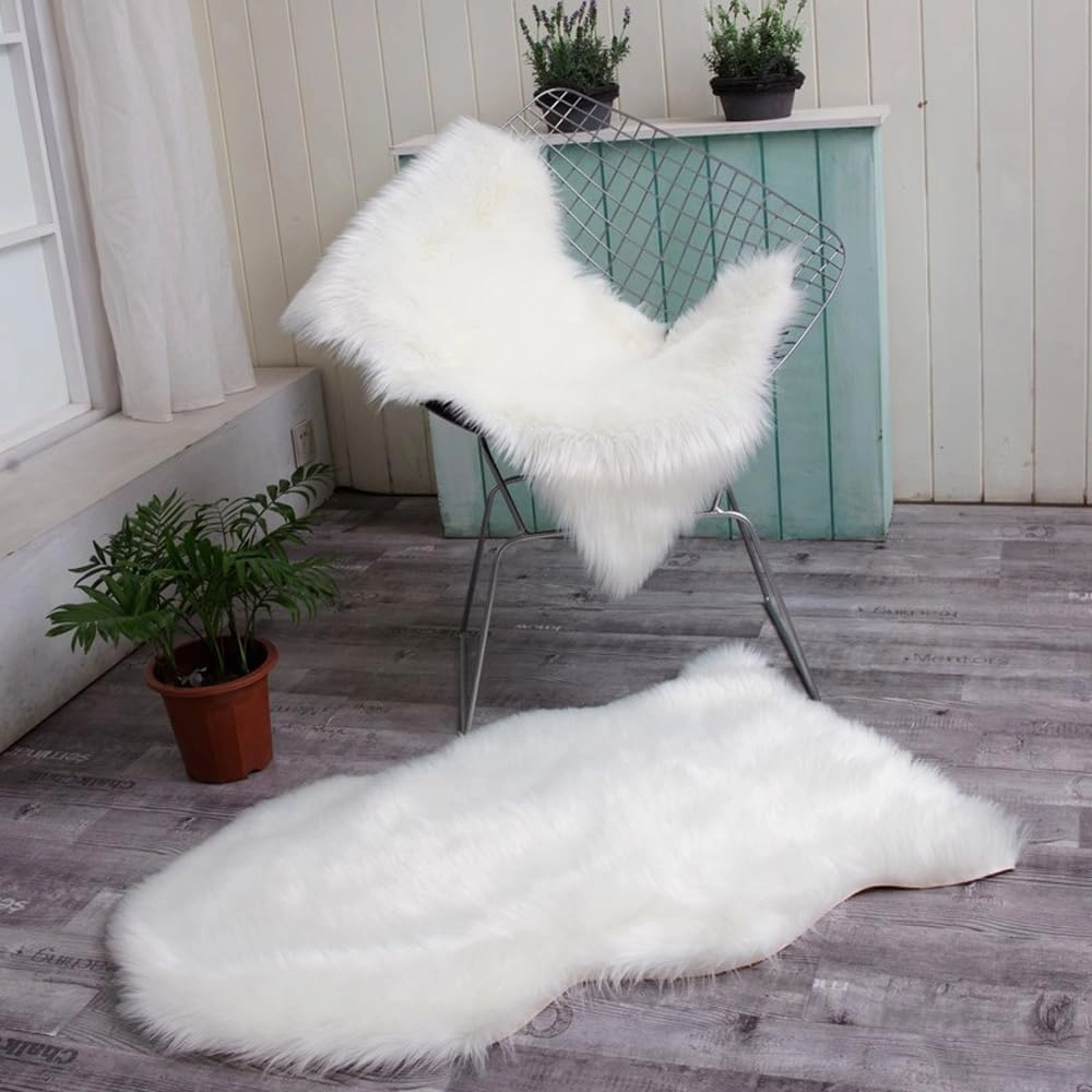 Faux Fur Sheepskin Small Area Rugs Chair Cover Seat Pad Plush Fur Home Decor Carpets 2x3 Ft Luxurious Wool Foot Mats Rug for Bedroom Living Kids Room, Machine Washable Shag Rug (Coffee)