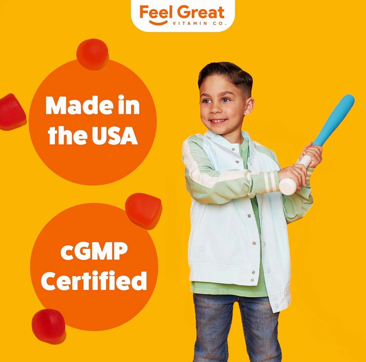 Feel Great Kids Vitamin D3 1000 IU Gummies | Kids Vitamin D Gummies for Healthy Bones, Mood, & Immune Support | Citrus Flavored Vegetarian D3 Gummies | 90 Day Supply