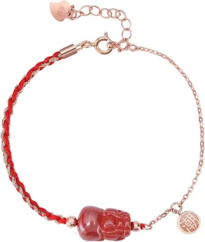 Feng Shui Pixiu/Piyao Wealth Bracelet Natural Cinnabar Jade Red Purple Sand Cinnabar Beads Adjustable Chinoiserie Raw Ore Attract Luck Bring Prosperity
