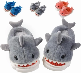 Fiedaz Boys Girls Shark Slippers for Toddler Kids - Cute Plush Warm Non-Slip Indoor Bedroom Winter Shoes