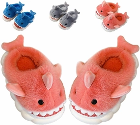 Fiedaz Boys Girls Shark Slippers for Toddler Kids - Cute Plush Warm Non-Slip Indoor Bedroom Winter Shoes