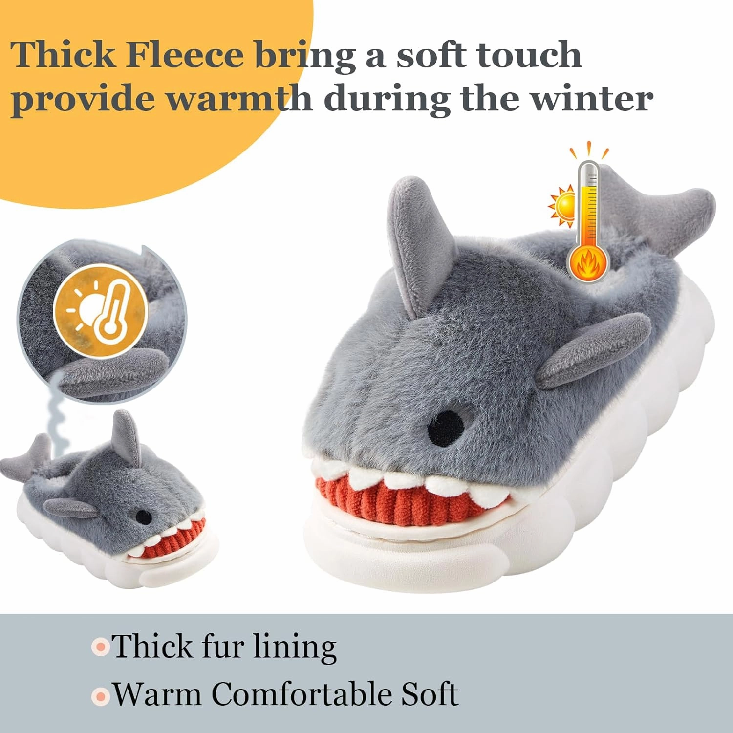 Fiedaz Boys Girls Shark Slippers for Toddler Kids - Cute Plush Warm Non-Slip Indoor Bedroom Winter Shoes