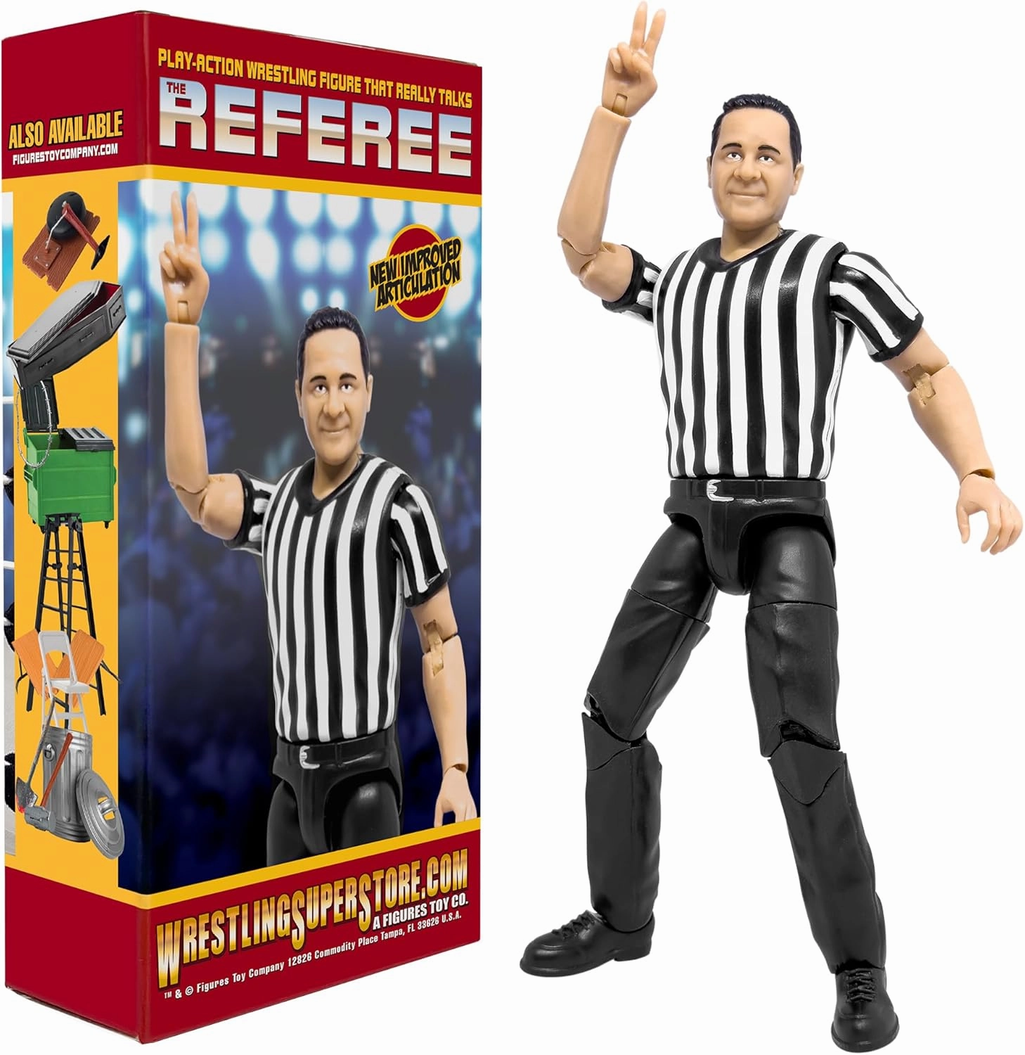 Figures Toy Company Ultimate Three Counting & Talking Wrestling Referee Action Figure with Deluxe Articulation for Wrestling Action Figures