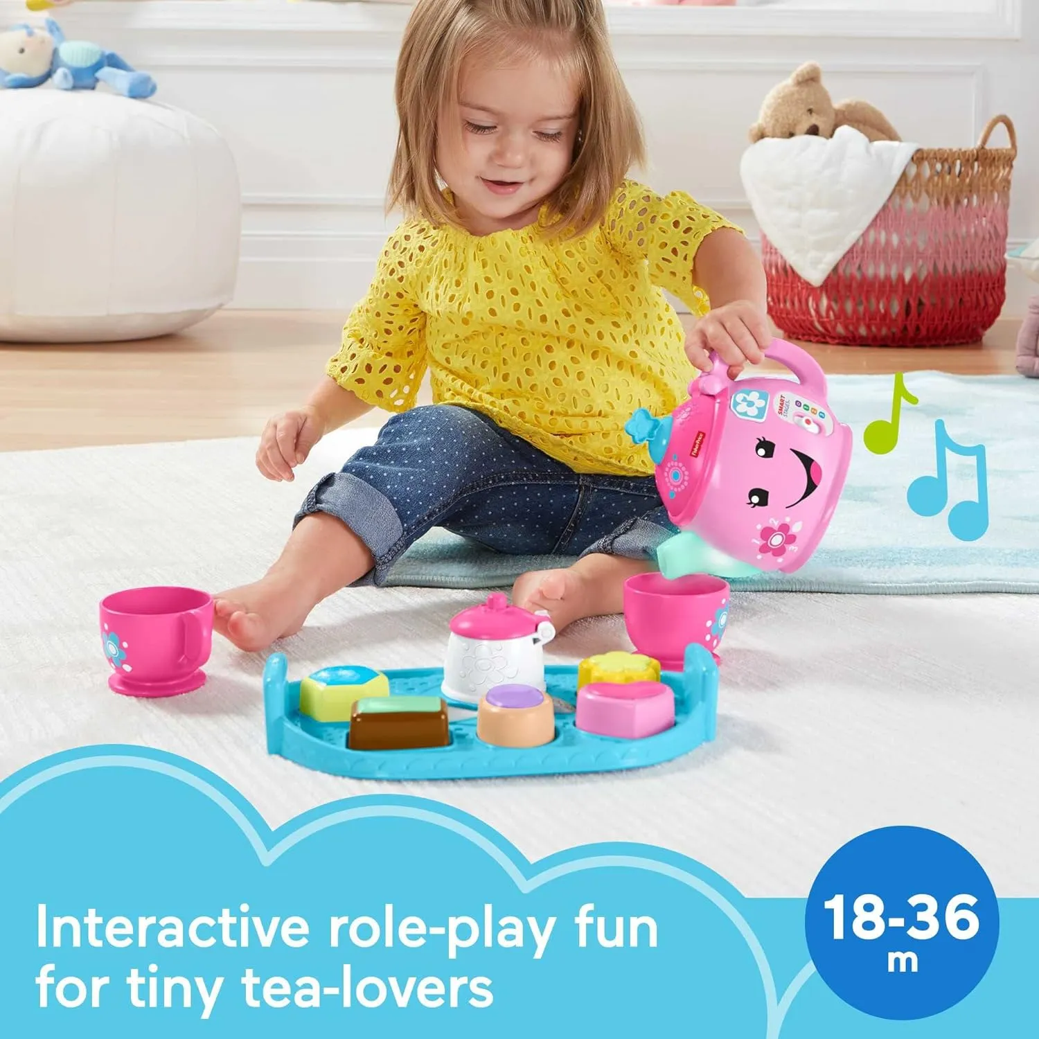 Fisher-Price Toddler Toy Laugh & Learn Sweet Manners Tea Set with Music & Lights for Educational Pretend Play Kids Ages 18  Months