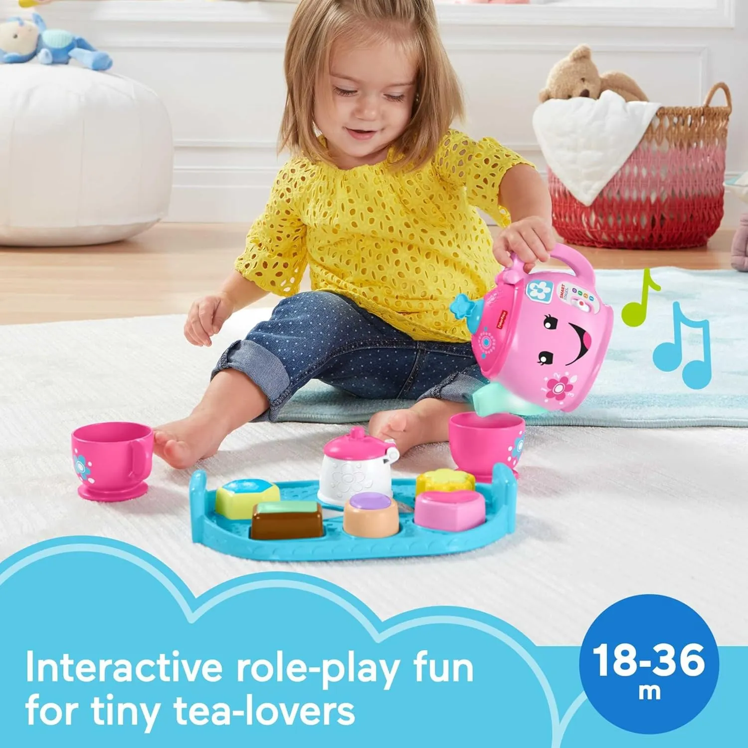 Fisher-Price Toddler Toy Laugh & Learn Sweet Manners Tea Set with Smart Stages Learning Songs for Pretend Play Kids Ages 18  Months