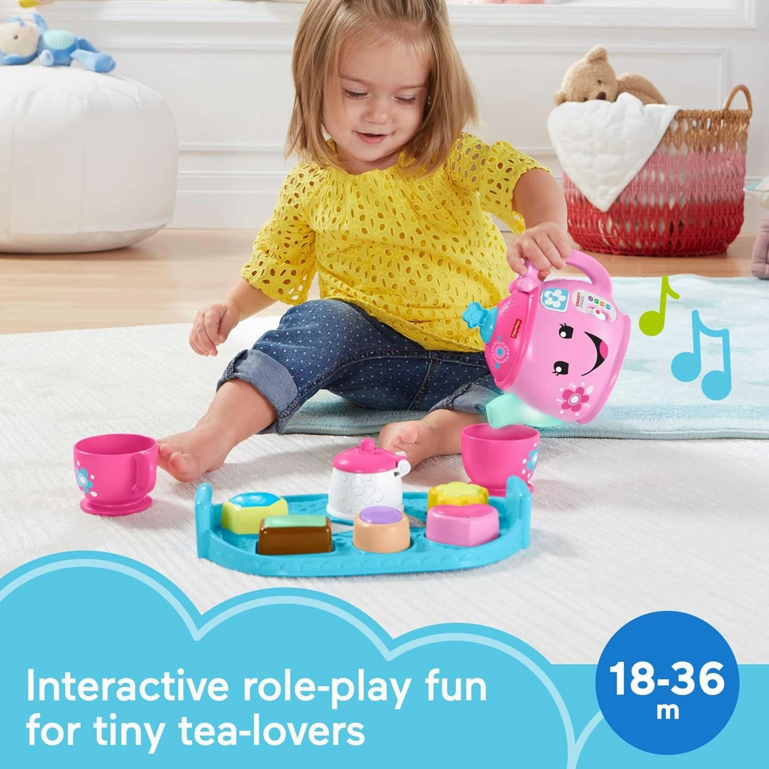 Fisher-Price Toddler Toy Laugh & Learn Sweet Manners Tea Set with Smart Stages Learning Songs for Pretend Play Kids Ages 18  Months