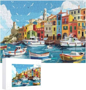 Fishing Village Gradient Rainbow Puzzle 500 Piece Puzzles Challenging Jigsaw Puzzles for Adults and Kids Hard Puzzle Challenging Game Toys