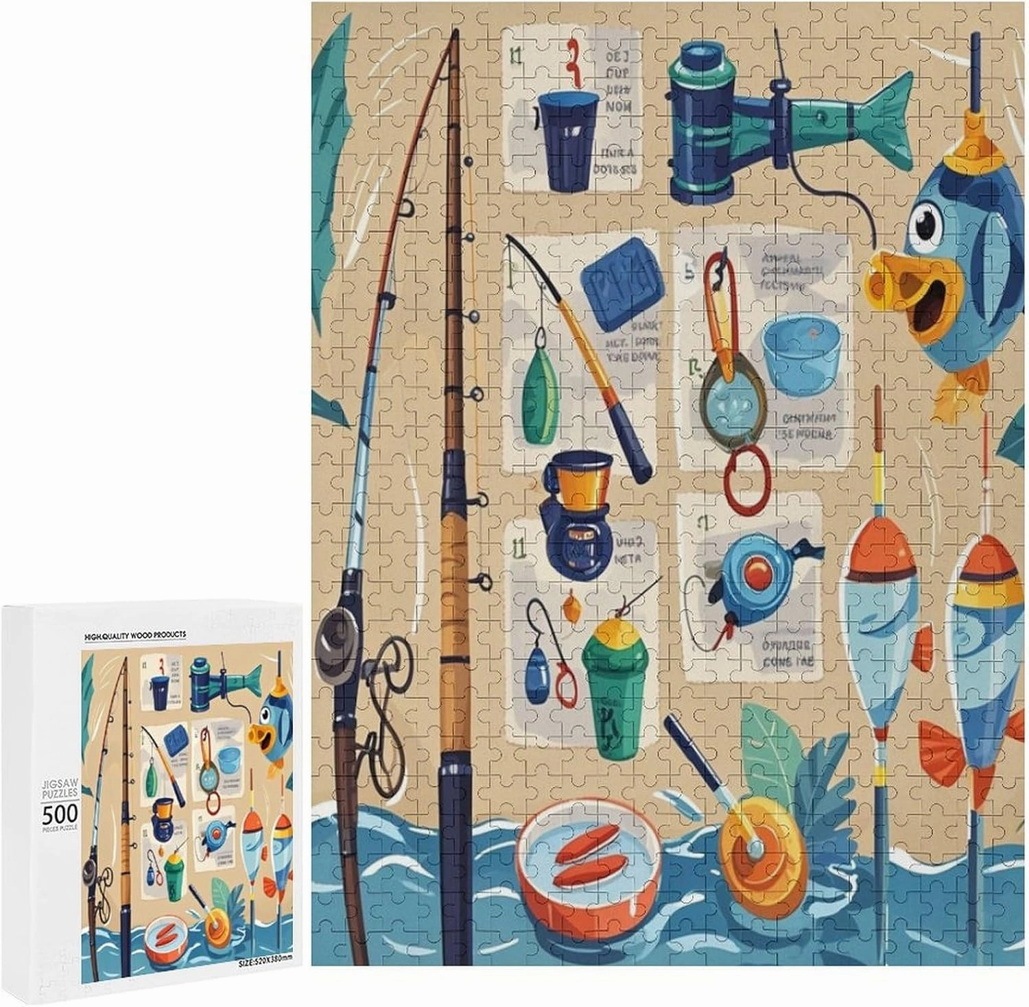 Fishing Knowledge 500 Piece Jigsaw Puzzles Fun Educational Game Puzzle for Adults Wooden Puzzles for Youth Children Home Wall Decor