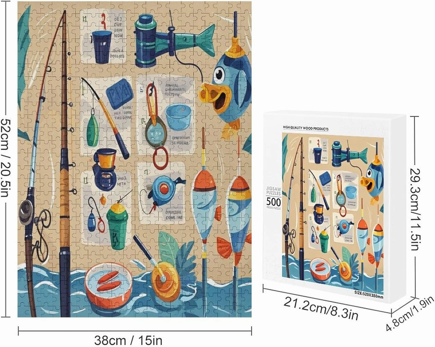 Fishing Knowledge 500 Piece Jigsaw Puzzles Fun Educational Game Puzzle for Adults Wooden Puzzles for Youth Children Home Wall Decor