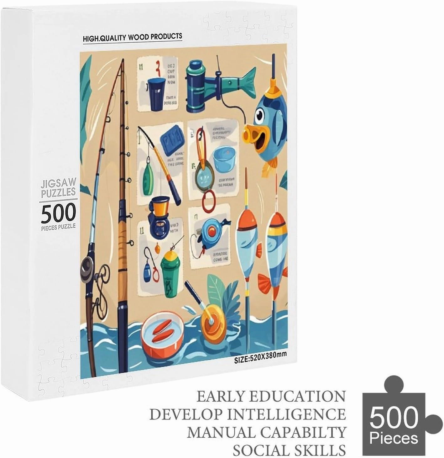 Fishing Knowledge 500 Piece Jigsaw Puzzles Fun Educational Game Puzzle for Adults Wooden Puzzles for Youth Children Home Wall Decor