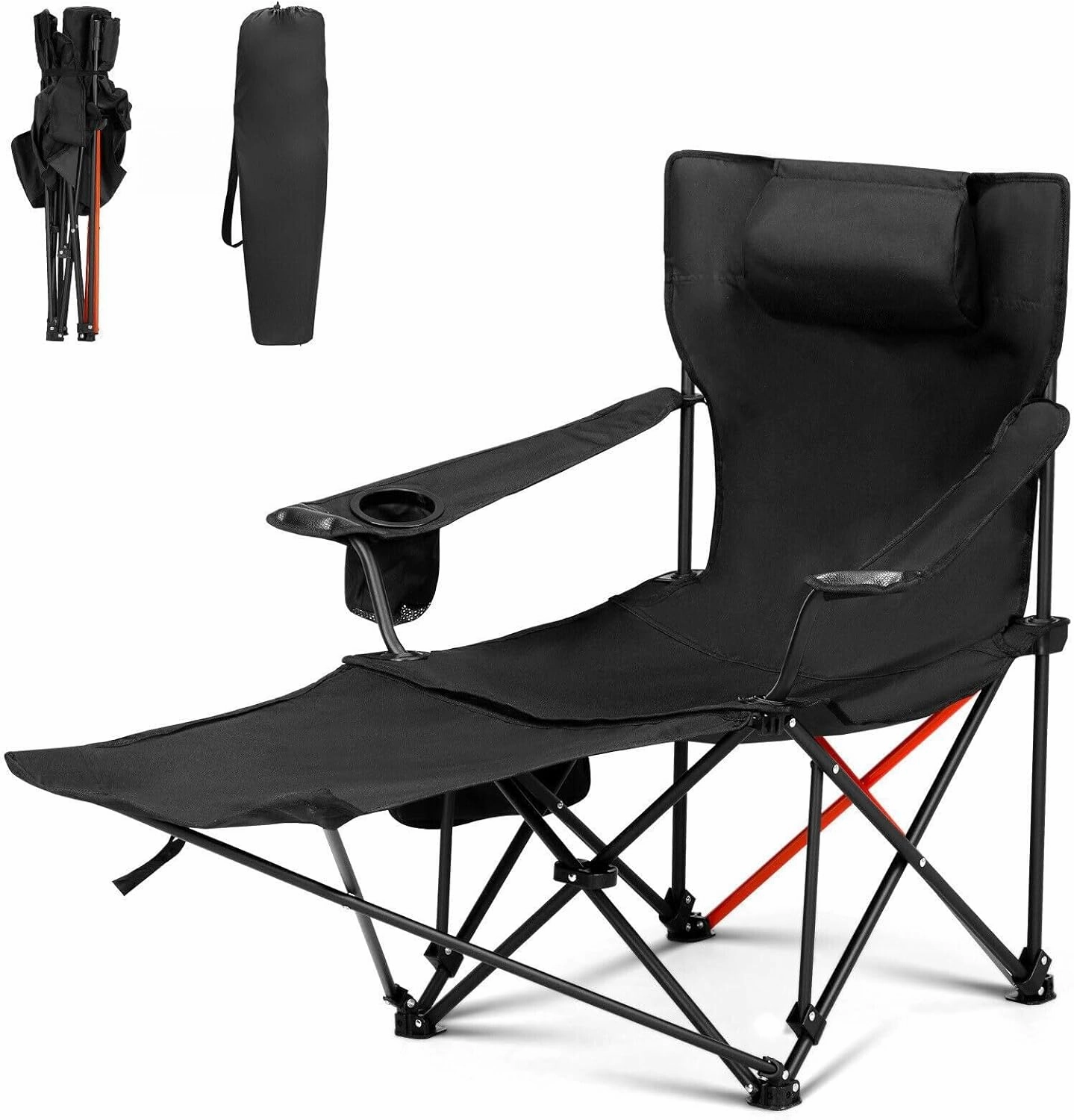 Fits for 2PCS 2-in-1 Camping Folding Chair Reclining Lightweight with Removable Footrest