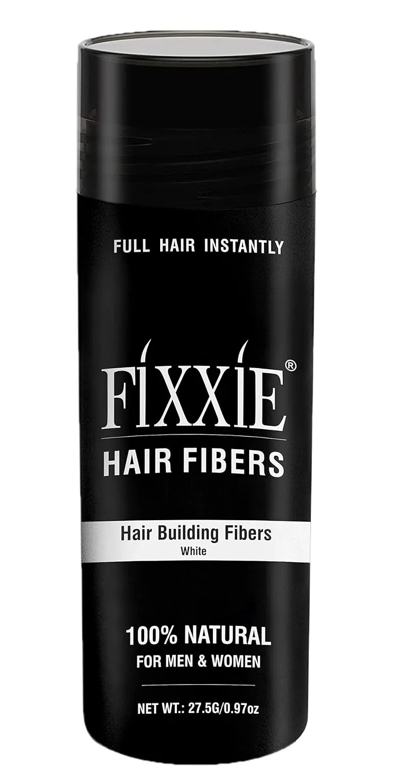 FIXXIE Hair Fibers for Thinning Hair WHITE 27.5g Bottle, Hair Fibre Concealer for Hair Loss for Men and Women, Naturally Thicker Looking Hair with Keratin Hair Fibres
