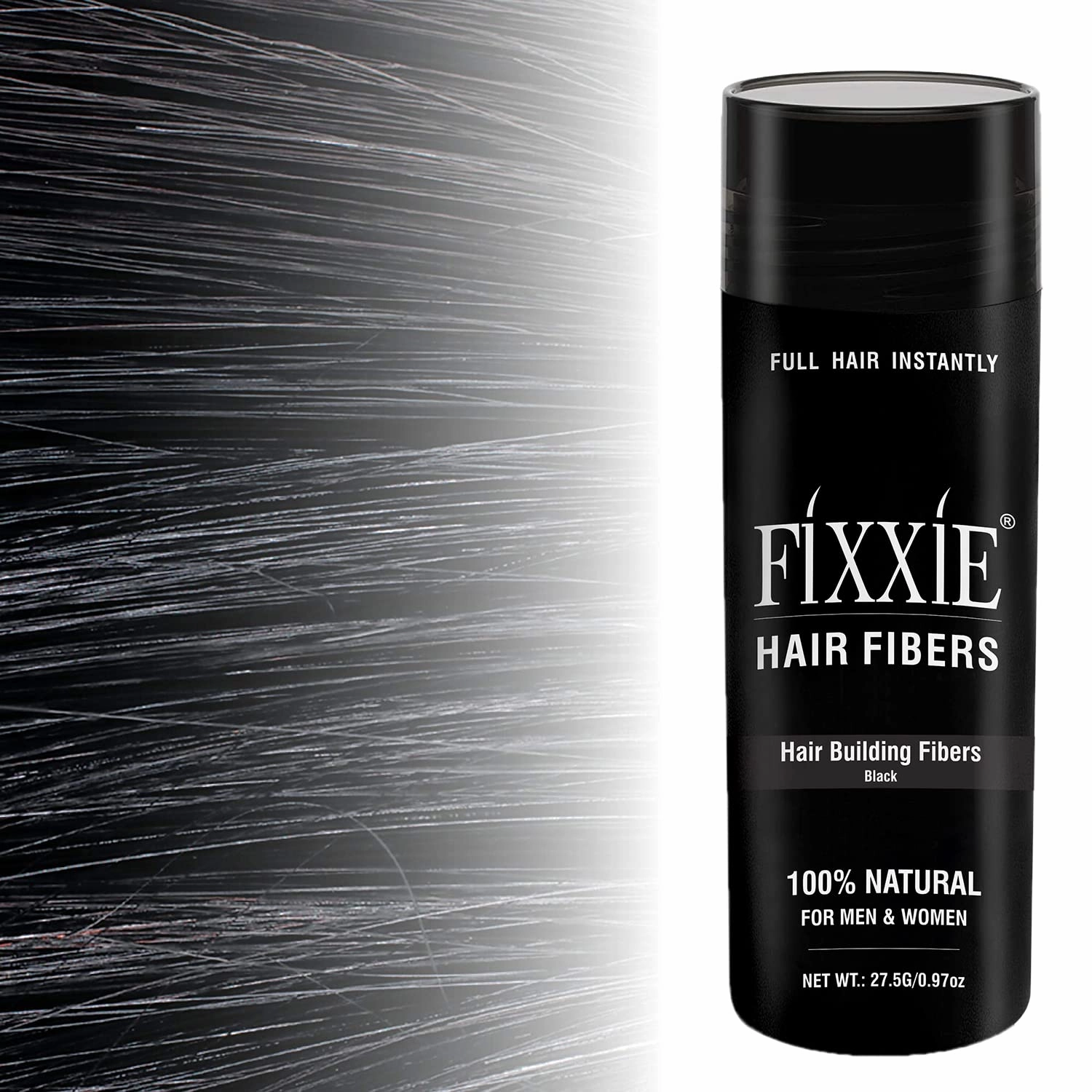 FIXXIE Hair Fibers BLACK for Thinning Hair 27.5g Bottle, Hair Fibre Concealer for Hair Loss for Men and Women, Naturally Thicker Looking Hair with Keratin Hair Fibres