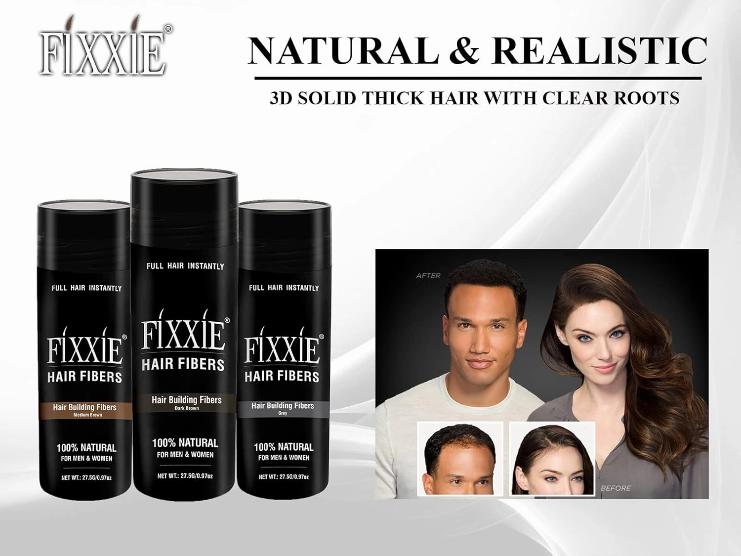 FIXXIE Hair Fibers BLACK for Thinning Hair 27.5g Bottle, Hair Fibre Concealer for Hair Loss for Men and Women, Naturally Thicker Looking Hair with Keratin Hair Fibres