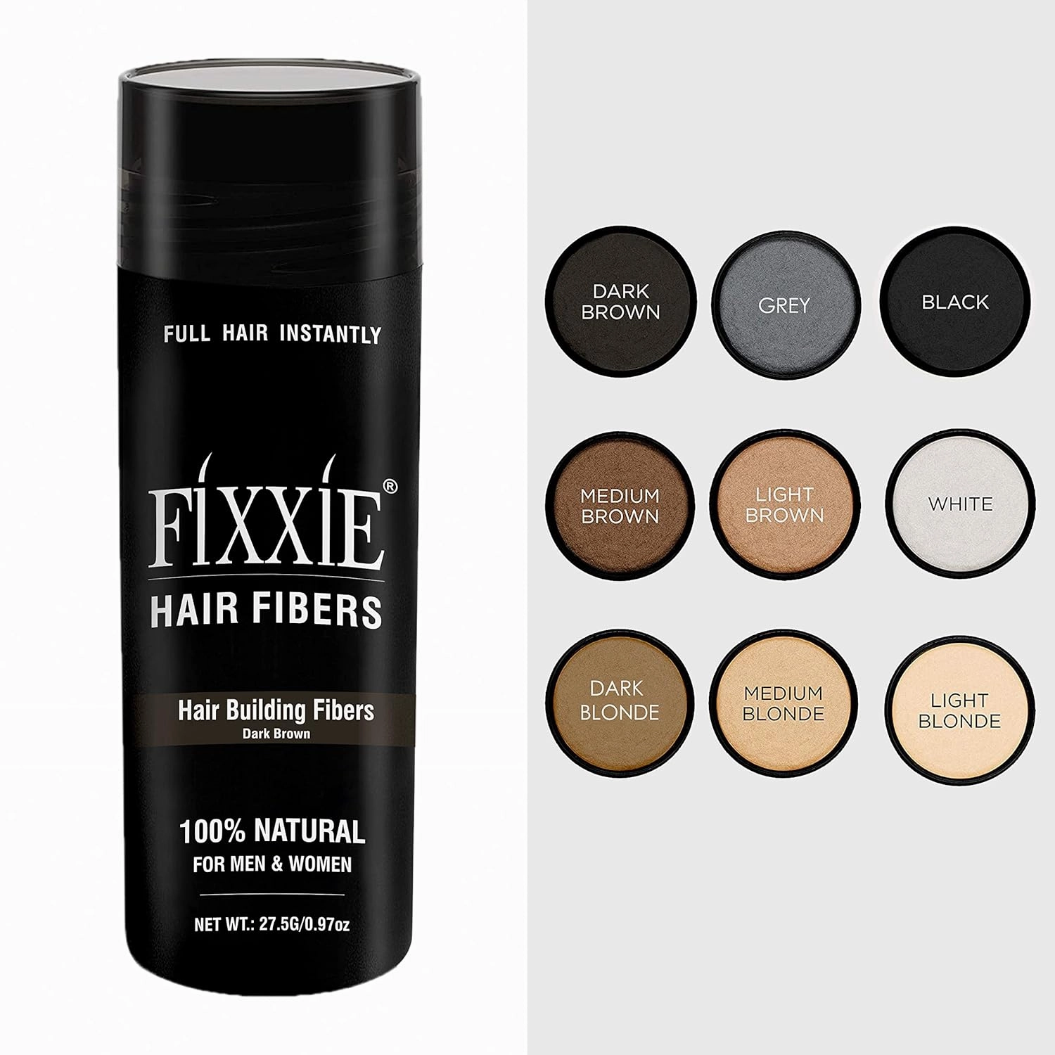 FIXXIE Hair Fibers BLACK for Thinning Hair 27.5g Bottle, Hair Fibre Concealer for Hair Loss for Men and Women, Naturally Thicker Looking Hair with Keratin Hair Fibres