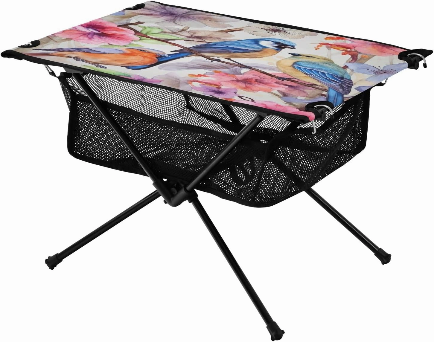 Flower and Bird Portable Folding Camping Table, Compact Lightweight Beach Table with Carrying Bag for Outdoor Picnics, BBQs, Camp