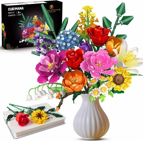 Flower Bouquet Building Set, 1000 PCS Bouquet Botanicals Collection Gift for Valentine's Day for Her and Him, 15 Artificial Flowers Building Blocks Home Plant Decor for Adults Women Birthday
