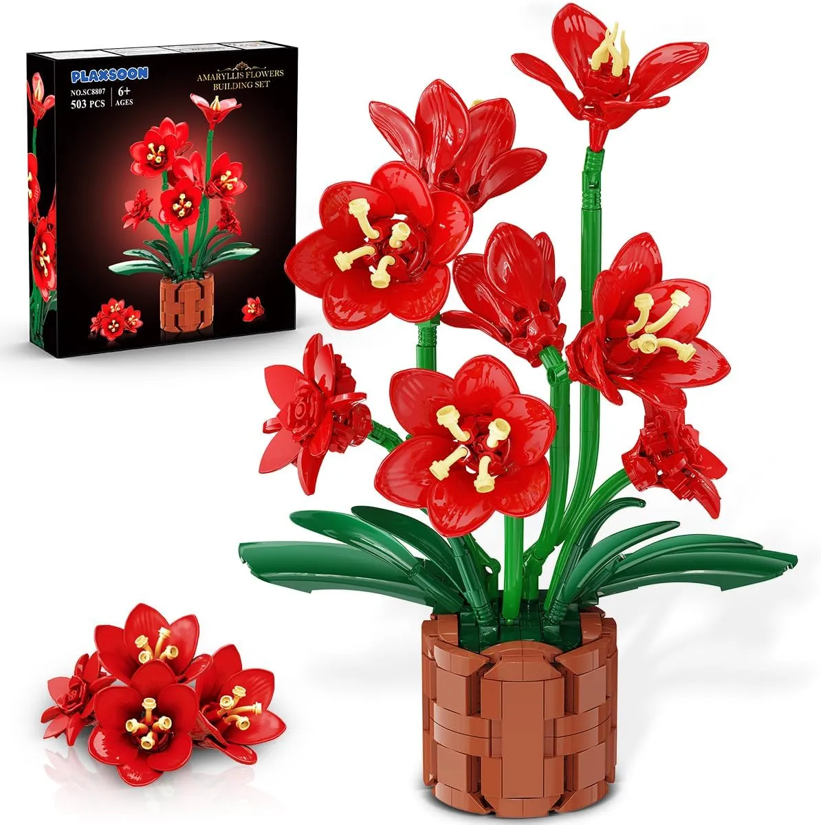 Flowers Bonsai Building Set, Botanical Collection Building Block, Artificial Plant Kit Office Home Decor, 503 PCS Flower Bouquet Bonsai Birthday Gift for Her Adults Kids Boys Girls 6-12 