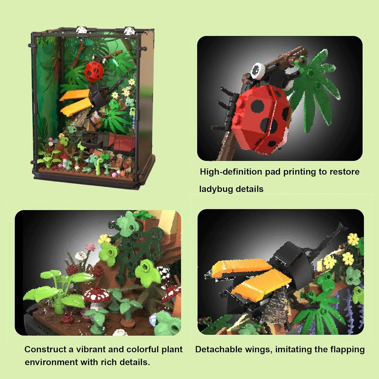 Flowers Botanical Insect Garden Building Toy, Animals Insect Tank Building Set, Office Home Decor, Ideal Birthday
