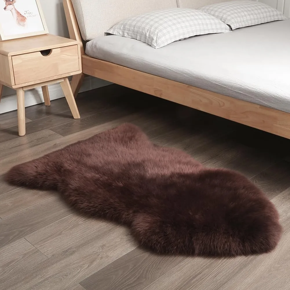 Fluffy Genuine Sheepskin Rug, Brown Premium Soft Bedroom/Living Room Area Rug for Soft Shaggy Fur Pray Pup Carpet Cushion, Chair Sofa Seat Cover, Bedroom Living Room(Mocha, Single Pelt/2FT*3FT)
