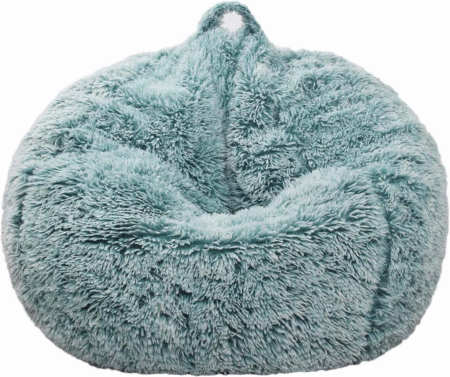Fluffy Stuffed Animal Storage Bean Bag Chair Cover (No Filler), Faux Fur Comfy Bean Bag Cover for Organizing Plush Toys or Textile, for Adults Teens Kids Girls,Dark Green