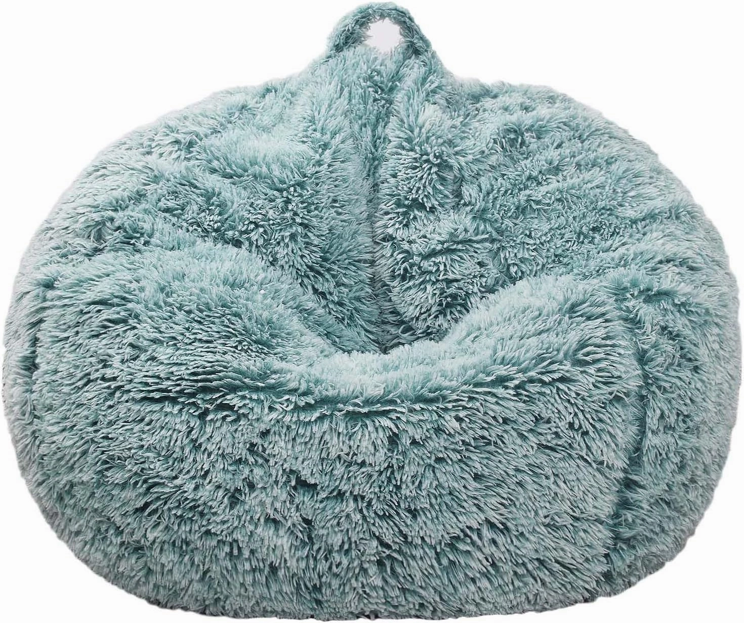Fluffy Stuffed Animal Storage Bean Bag Chair Cover (No Filler), Faux Fur Comfy Bean Bag Cover for Organizing Plush Toys or Textile, for Adults Teens Kids Girls,Dark Green