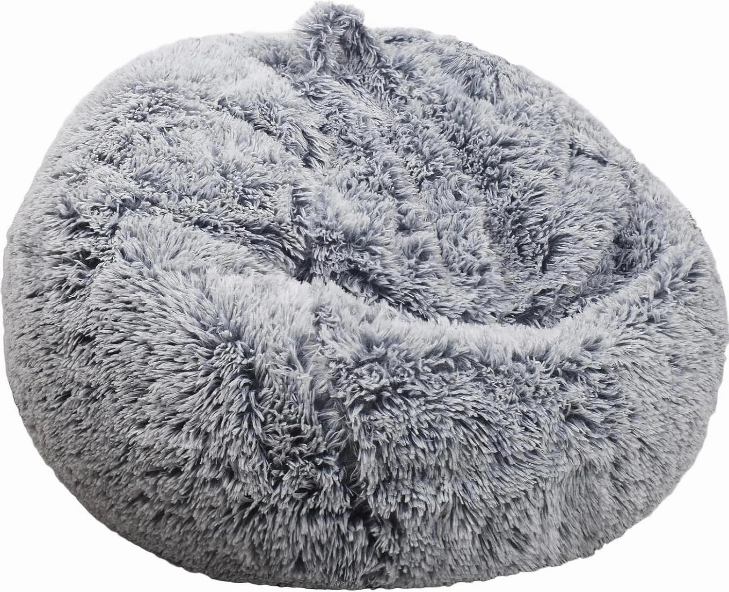 Fluffy Stuffed Animal Storage Bean Bag Chair Cover (No Filler), Faux Fur Comfy Bean Bag Cover for Organizing Plush Toys or Textile, for Adults Teens Kids Girls, Gray