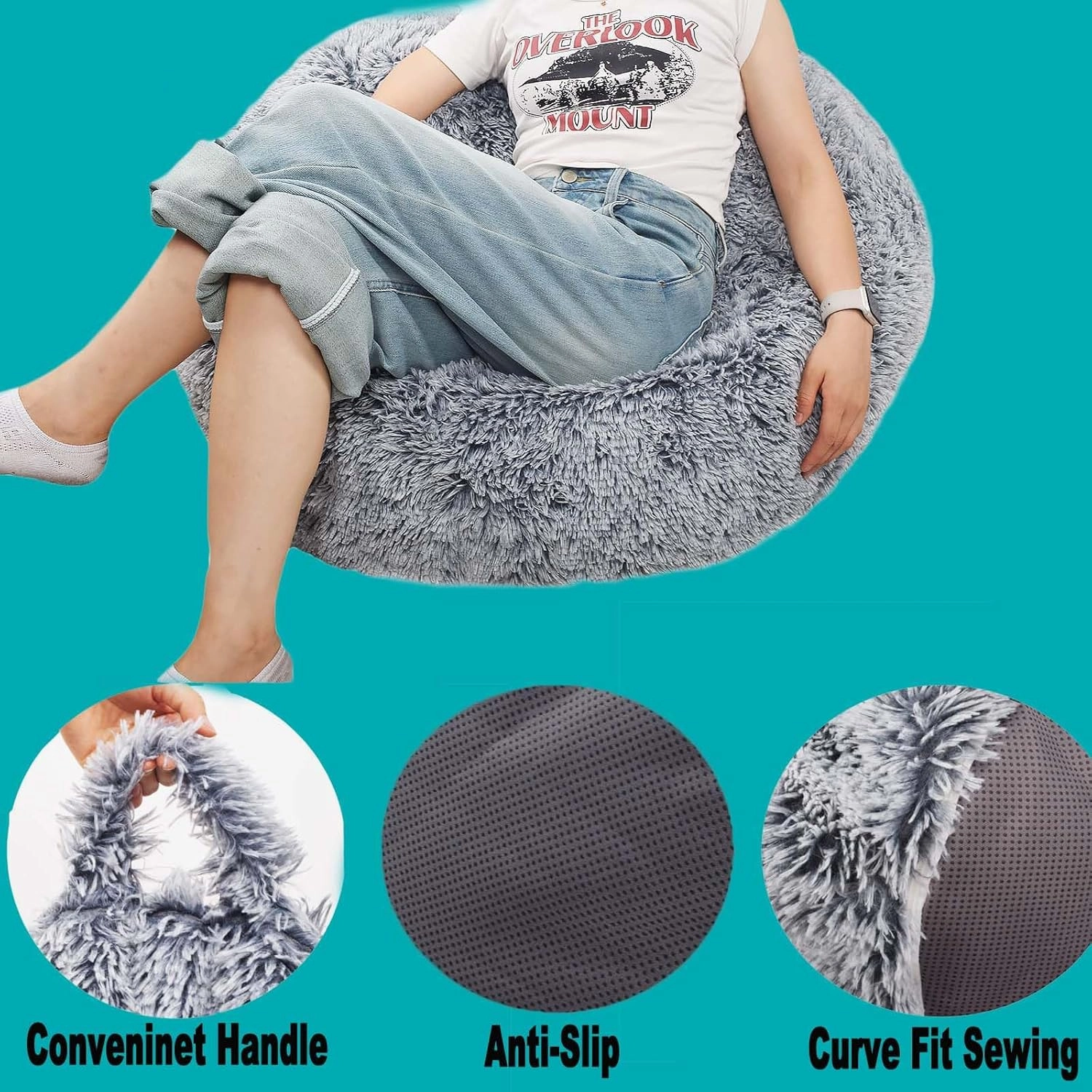 Fluffy Stuffed Animal Storage Bean Bag Chair Cover (No Filler), Faux Fur Comfy Bean Bag Cover for Organizing Plush Toys or Textile, for Adults Teens Kids Girls, Gray